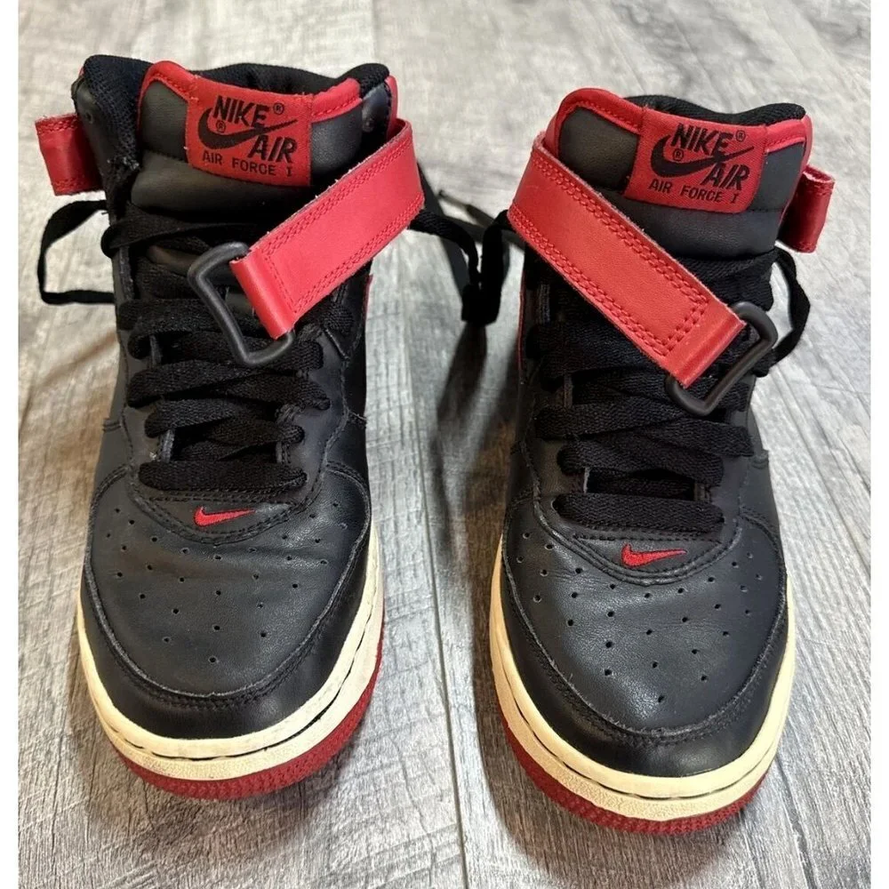 Nike Air Force 1 Shoes Youth 5 Y Mid '06 Leather Black‎ Red Sneakers 314195-061